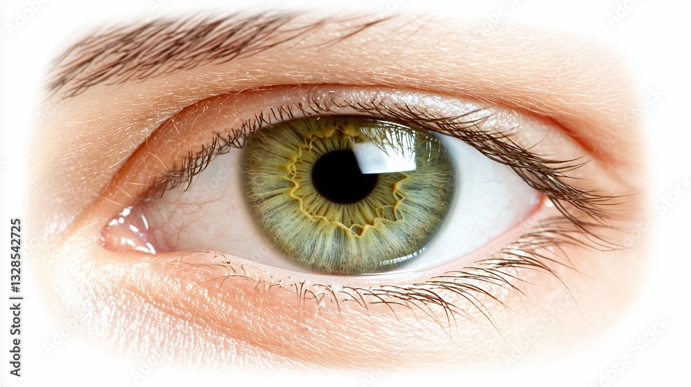 Obraz premium Close Up of Hazel Eye with Detailed Eyelashes and Soft White Background