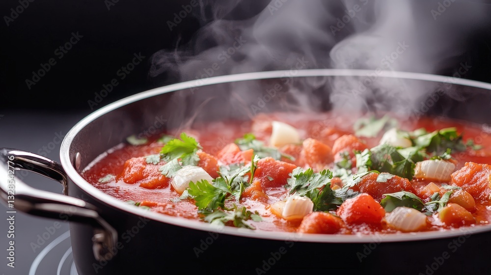 A close-up of a pot of hot and spicy indian curry with a spoon ready for serving surrounded by aromatic spices A close-up of a pot of hot and spicy indian curry with a spoon ready for serving surrounded by aromatic spices