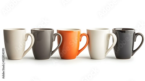 Empty ceramic mugs isolated on white background