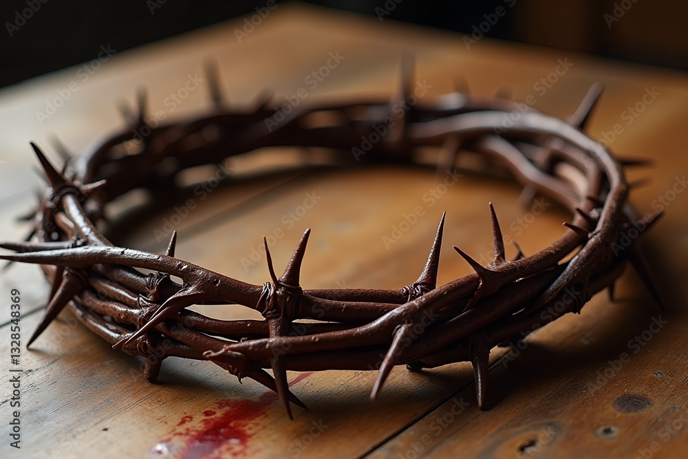 Fototapeta premium Image of crown of thorns on a wooden table