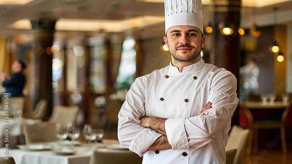 Chefkoch mit verschränkten Armen in einem gehobenen Restaurant