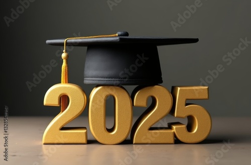 Elegant gold 2025 numbers with a black graduation cap, representing academic success and new opportunities