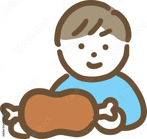 骨付き肉を持っている男性