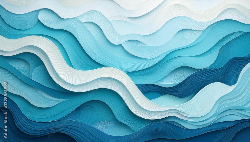 Sea Breeze – Smooth, wavy cut-out layers in shades of turquoise, light blue, and white, creating the effect of gentle ocean waves. Each layer has a shadow to resemble stacked paper. Paper cut-out Sea Breeze – Smooth, wavy cut-out layers in shades of turquoise, light blue, and white, creating the effect of gentle ocean waves. Each layer has a shadow to resemble stacked paper. Paper cut-out