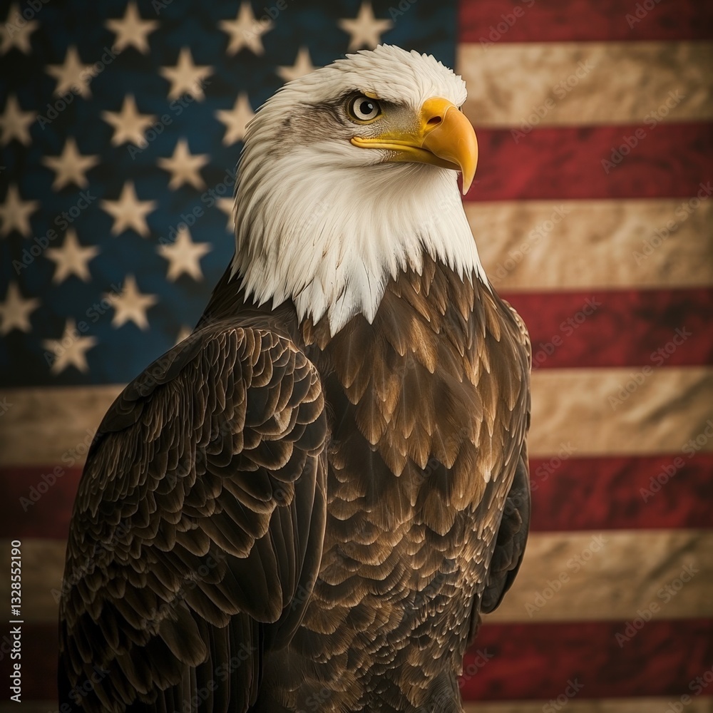 Obraz premium Majestic American Bald Eagle with American Flag