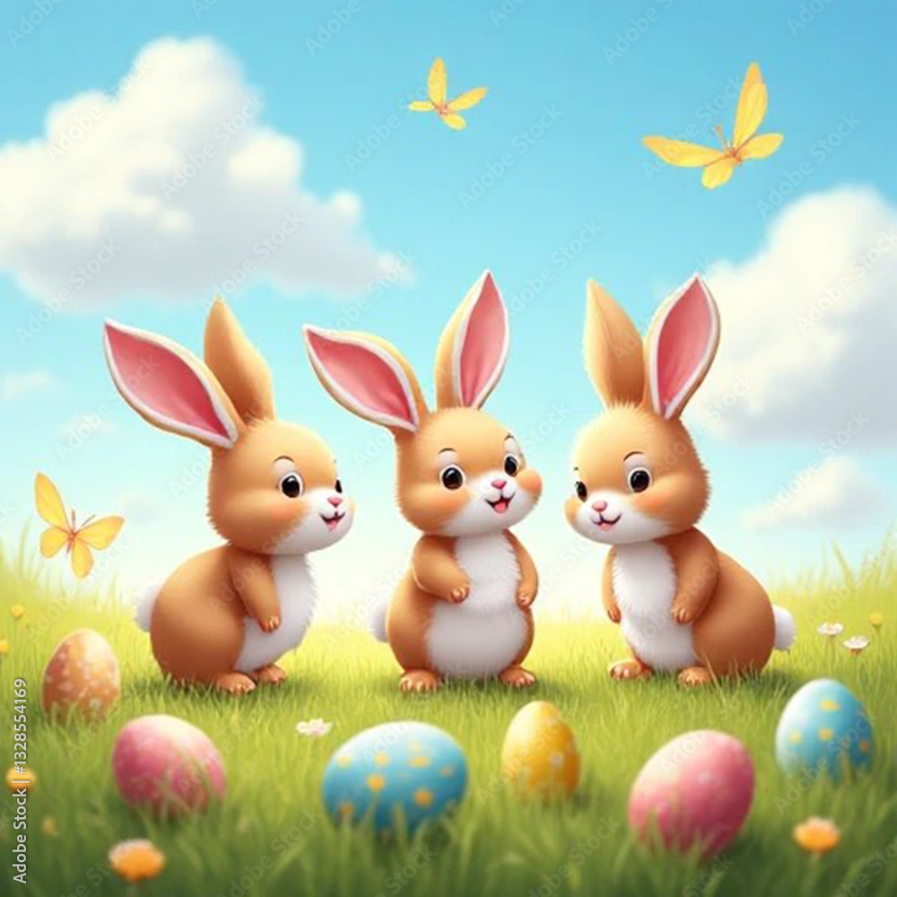 Obraz premium easter bunny and easter eggs