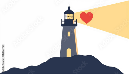 Lighthouse shining light on heart symbol