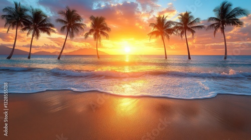 Sunset at tropical beach coastal paradise scenic photography serene environment panoramic view nature's beauty
