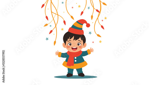 Happy child celebrating with festive decorations
