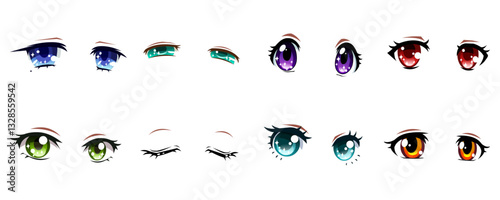 Set of Anime Eyes in Japanese Anime and Manga style vector.
