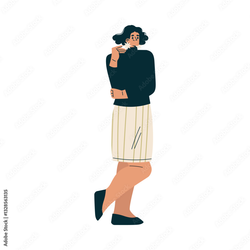 Woman Character Stand and Talk to Somebody Vector Illustration Woman Character Stand and Talk to Somebody Vector Illustration