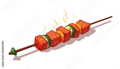 Grilled kebab with colorful vegetables on a skewer