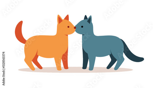 Two cartoon cats interacting with affectionate expressions