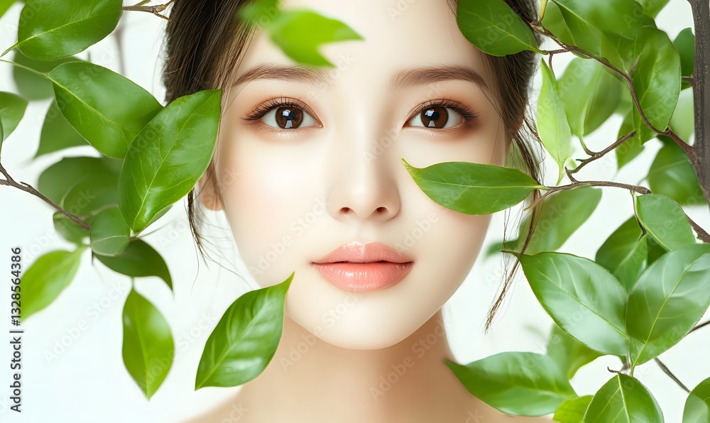 Beautiful young asian woman with clean fresh skin on white background Beautiful young asian woman with clean fresh skin on white background