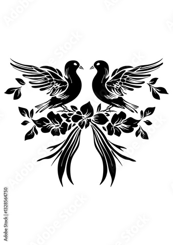 Art Nouveau dove Graphic Accents, vector illustration, vintage elements	
