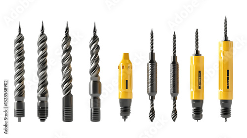 Pack Drill Set Against Transparent Background for Construction Branding, Power Tool Promotion, or Industrial Design photo