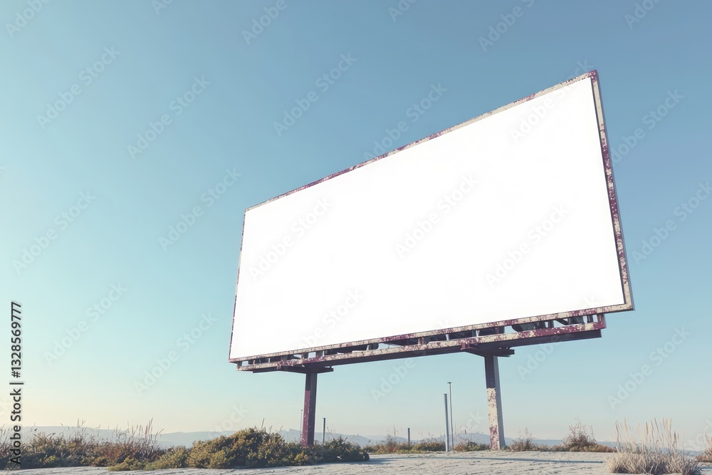Obraz premium Large blank billboard mockup outdoors with a clear blue sky in the background, ideal for advertising purposes.