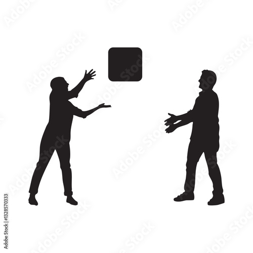 Silhouette of a man passing a relay baton to a teammate, isolated on a white background. Relay race baton passing stock illustration.
