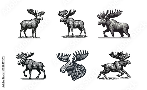 Moose Stone Engrave logo icon design illustration