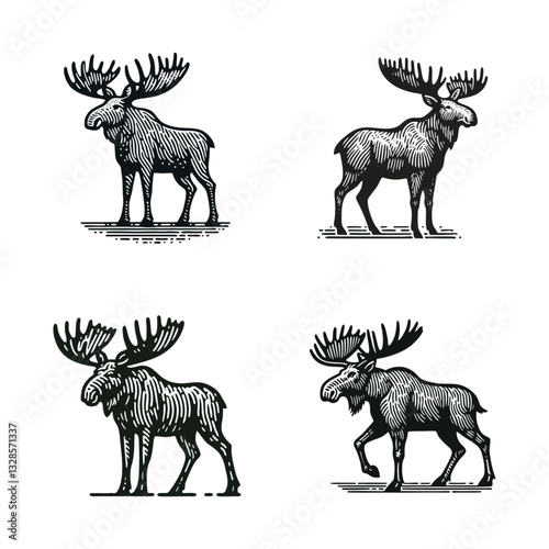 Moose Stone Engrave logo icon design illustration