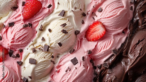 Indulgent Neapolitan Ice Cream Texture with Clean Layers of Vibrant Pink Brown and White