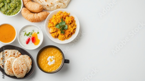 Wallpaper Mural Diverse indian breakfast items including poha, upma, idli, vada, and more arranged beautifully on a platter Torontodigital.ca