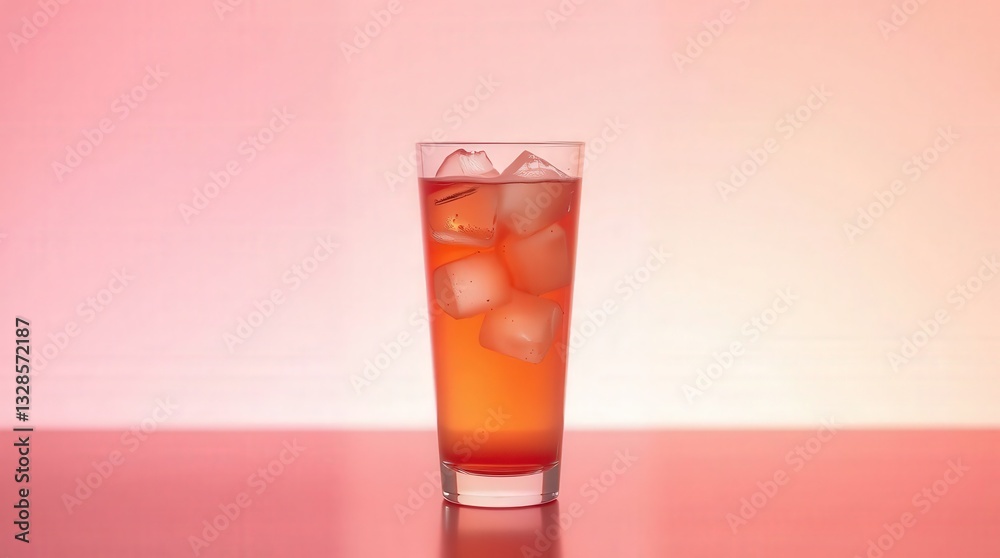 Refreshing Glass of Iced Tea with Ice Cubes Against Gradient Background Refreshing Glass of Iced Tea with Ice Cubes Against Gradient Background