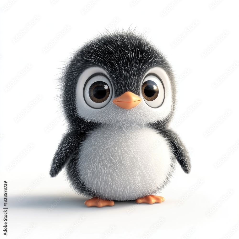 Fototapeta premium A fluffy animated penguin with large captivating and cute eyes