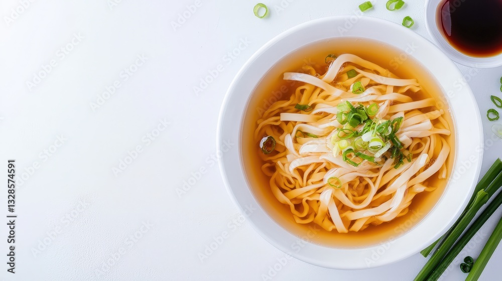 Tasty bowl of thick japanese tsukemen dipping noodles served with a separate bowl of flavorful sauce for dipping Tasty bowl of thick japanese tsukemen dipping noodles served with a separate bowl of flavorful sauce for dipping