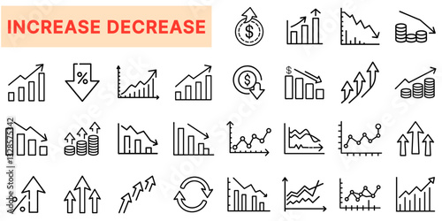 Increase and Decrease Trends Line Icons Set – Growth, Decline, Financial Analysis, Profit, Loss, Market Trends, Stock Performance, Revenue, Investment, Business Statistics