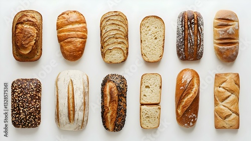 Sliced bread neatly arranged on a white
