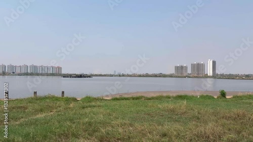the landscape That luang Lake special economic zone at Vientiane capital, laos