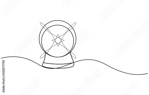 One continuous line drawing of Crystal ball. Mafic glass globe for concept predict fortune teller in simple linear style, Magic Crystal Ball Line Icon Editable Stroke