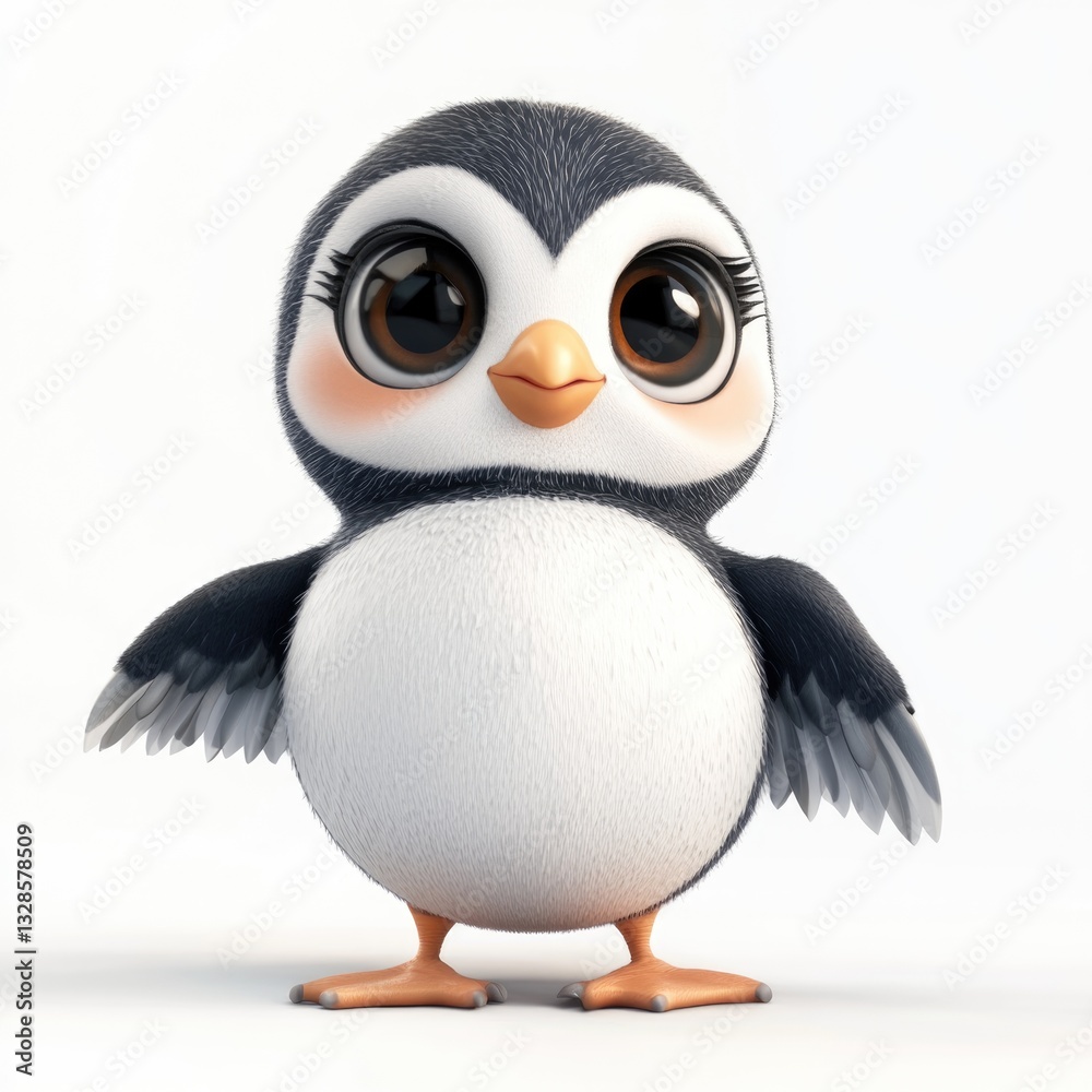Obraz premium A Cute Cartoon Penguin Standing On A White Background Displaying Itself