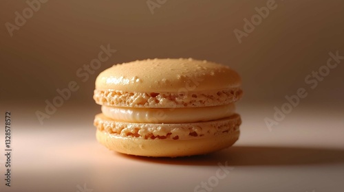 Delicate Delight: A close-up of a light yellow macaron, showcasing its fine textures, delicate layers, and a tantalizing glimpse of the sweet filling.
