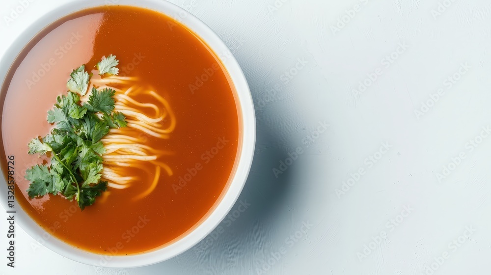 Spicy nam ngiao noodle soup in a bowl with fresh ingredients and tomato-based broth ready to be enjoyed Spicy nam ngiao noodle soup in a bowl with fresh ingredients and tomato-based broth ready to be enjoyed