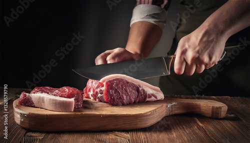 A picture of me cutting meat with a knife