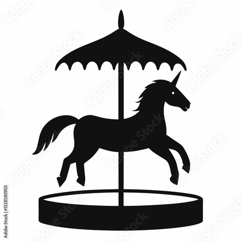 Vector flat black unicorn carousel on white background.