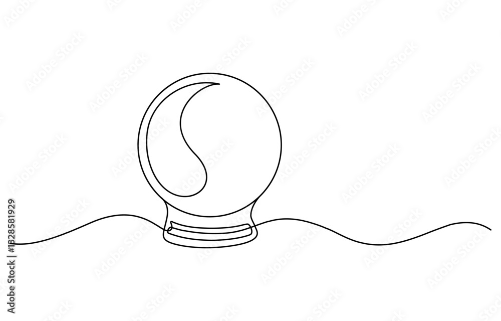Obraz premium One continuous line drawing of Crystal ball. Mafic glass globe for concept predict fortune teller in simple linear style, Magic Crystal Ball Line Icon Editable Stroke
