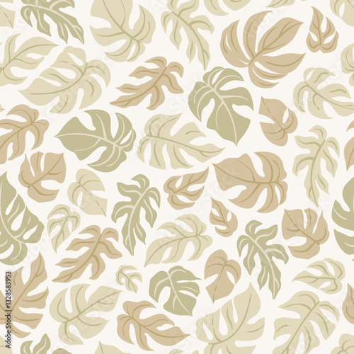 Wallpaper Mural Seamless monstera leaf pattern. Natural, earthy color. Modern designs. Torontodigital.ca
