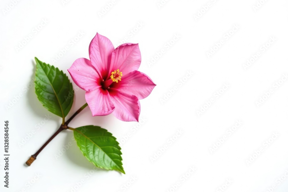 Obraz premium Single branch with flower and leaves on white background, bloom, petals, isolation