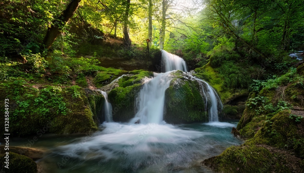 there is a small and picturesque waterfall located in the middle of a forest there is a small and picturesque waterfall located in the middle of a forest