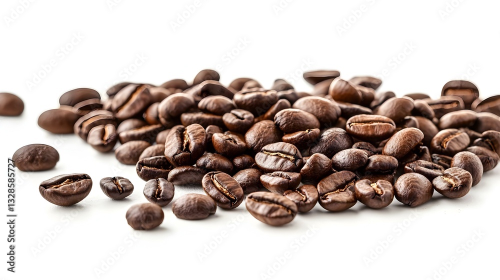 Obraz premium Coffee beans scattered shot on a white