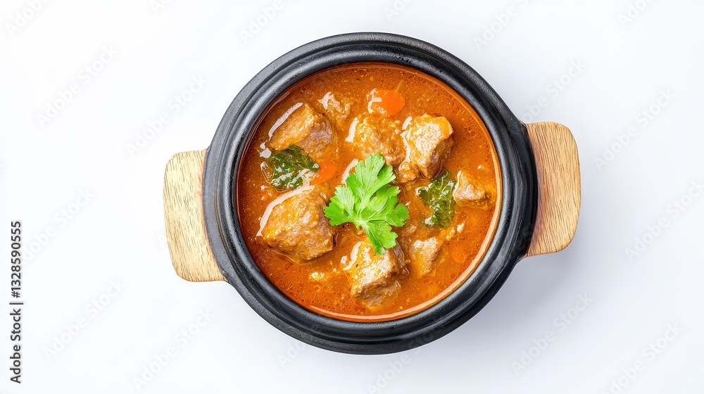 A bowl of traditional malagasy romazava featuring meat and greens stew served in a rustic bowl ready to enjoy A bowl of traditional malagasy romazava featuring meat and greens stew served in a rustic bowl ready to enjoy