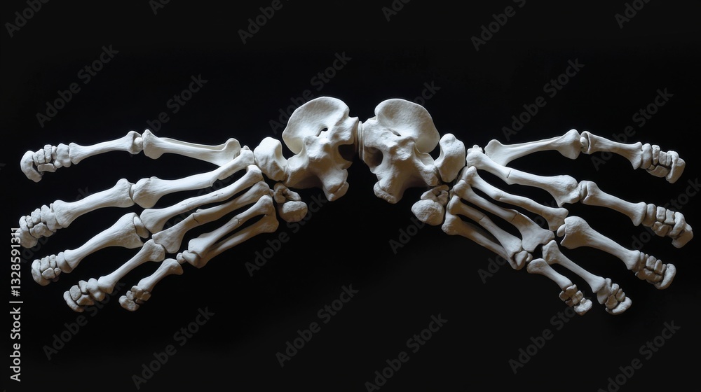 Fototapeta premium Professional radiological capture of human hands, detailed bone architecture visualization, precise joint spacing analysis, medical diagnostic quality, stark white skeletal detail, deep black