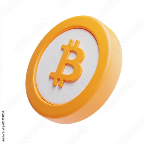 Angled close-up of 3D Bitcoin coin, gold, cryptocurrency, digital currency, finance, investment, decentralized, blockchain technology.