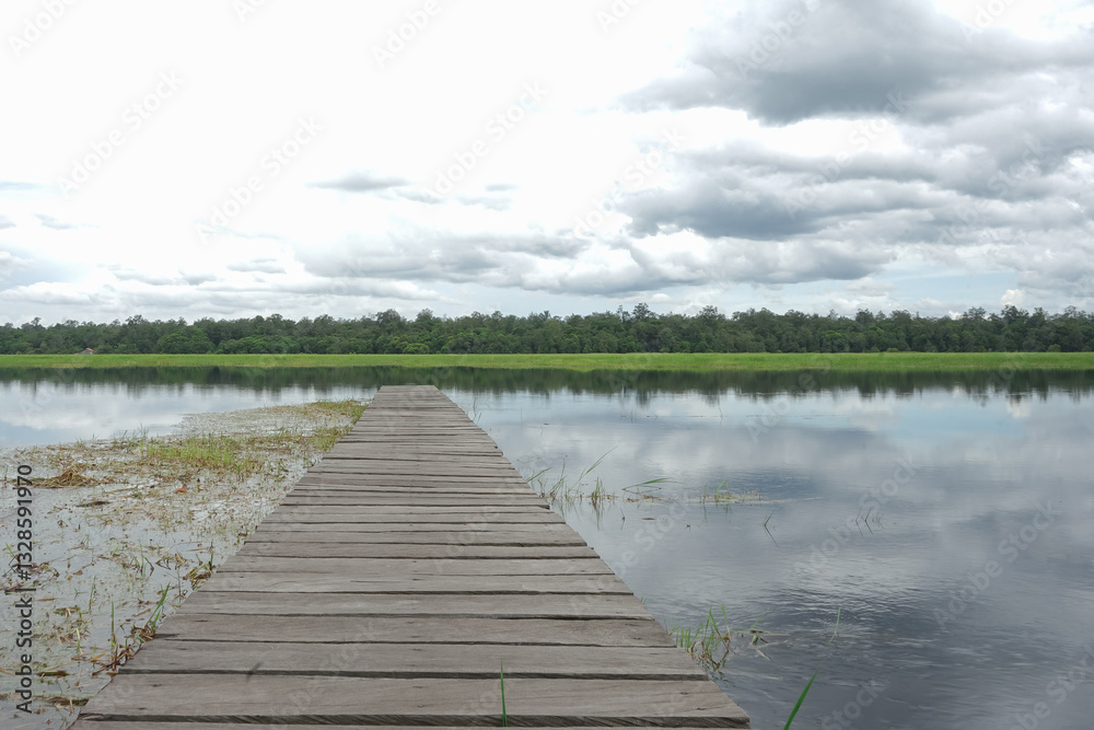 Obraz premium lakeside with wooden bridge for fishing
