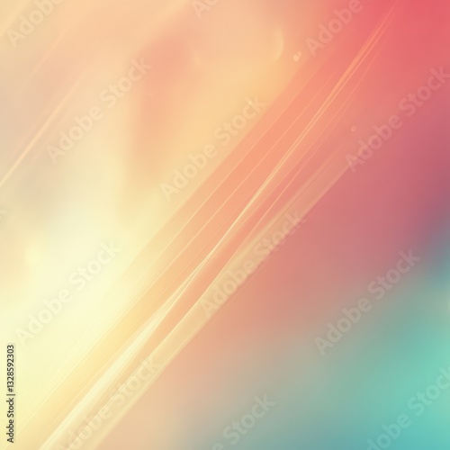 Diagonal Abstract Soft Pastel Background with Light Streaks,  Modern design, colorful gradient, peach, yellow, teal, pink, light, bright, blurry, smooth, backdrop, texture, blank.