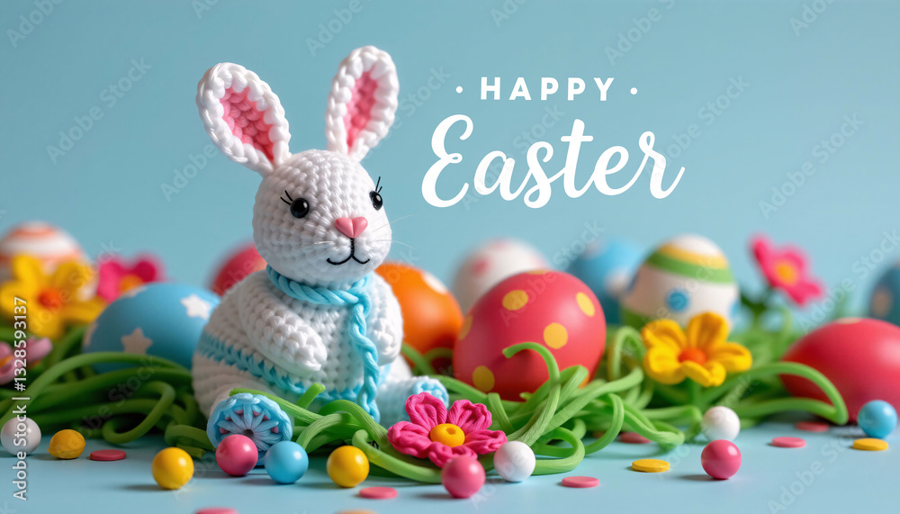 Crochet Easter Bunny with Three Easter Eggs