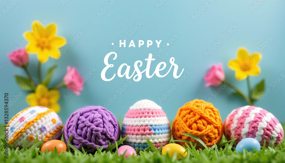 Happy Easter Crochet Eggs, Flowers, Grass, Spring